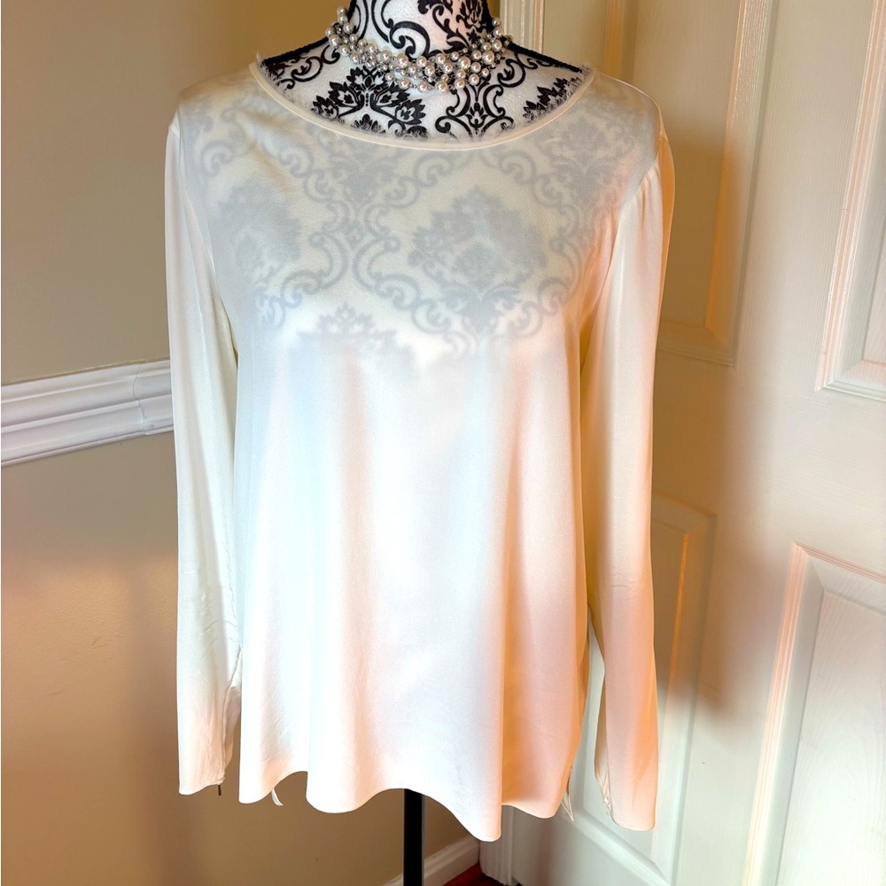 Elie Tahari- women's 100% silk, ivory blouse, size Lg.